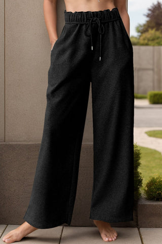 Shop Black Drawstring Wide Leg Active Pants - High-Quality U.S. Made Women’s Fashion with Free & Fast Shipping