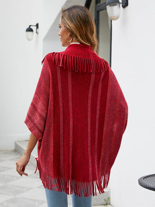 Shop Fringe Detail Open Front Poncho - High-Quality U.S. Made Women’s Fashion with Free Fast Shipping