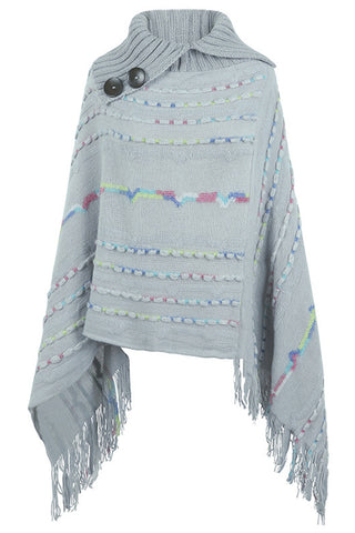 Shop Cloak Sleeve Fringe Detail Poncho - High-Quality U.S. Made Women’s Fashion with Free Fast Shipping