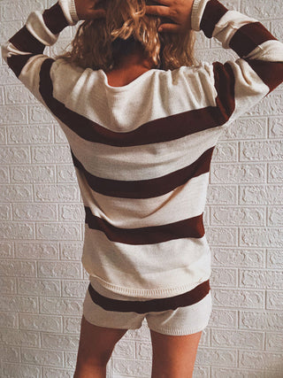 Shop Striped Knit Top and Shorts Set - High-Quality U.S. Made Women’s Fashion with Free Fast Shipping