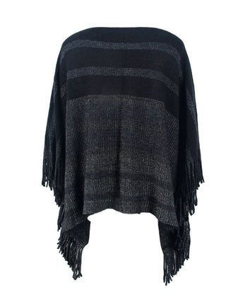 Shop Striped Boat Neck Poncho with Fringes - High-Quality U.S. Made Women’s Fashion with Free Fast Shipping