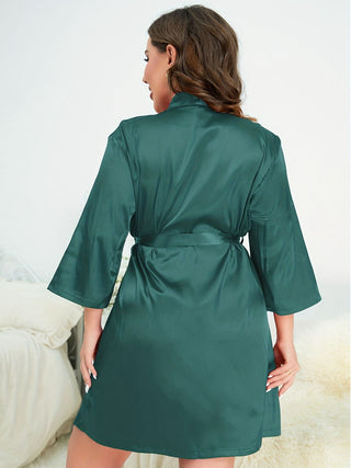 Shop Plus Size Surplice Neck Tie Waist Robe - High-Quality U.S. Made Women’s Fashion with Free & Fast Shipping