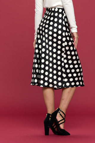 Shop RENEE C Polka Dot Satin Midi Skirt - High-Quality U.S. Made Women’s Fashion with Free & Fast Shipping