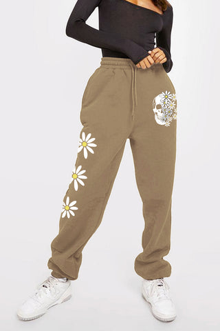 Shop Simply Love Simply Love Full Size Drawstring Flower & Skull Graphic Long Sweatpants - High-Quality U.S. Made Women’s Fashion with Free & Fast Shipping