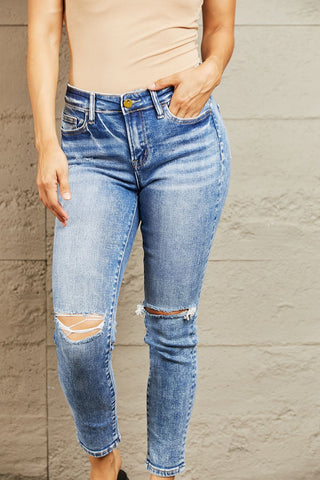 Shop BAYEAS Mid Rise Distressed Skinny Jeans - High-Quality U.S. Made Women’s Fashion with Free & Fast Shipping