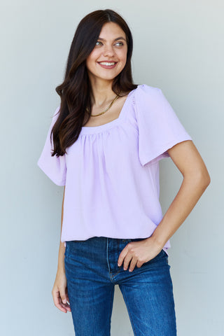 Shop Lavender Ninexis Keep Me Close Square Neck Short Sleeve Blouse in Lavender - High-Quality U.S. Made Women’s Fashion with Free & Fast Shipping