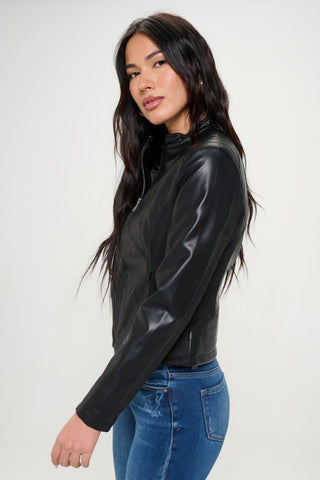 Shop Coalition LA Zip Up Vegan Moto Jacket - High-Quality U.S. Made Women’s Fashion with Free & Fast Shipping