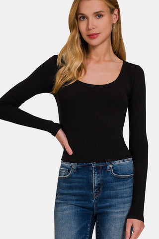 Shop Black Zenana Scoop Neck Long Sleeve T-Shirt - High-Quality U.S. Made Women’s Fashion with Free & Fast Shipping