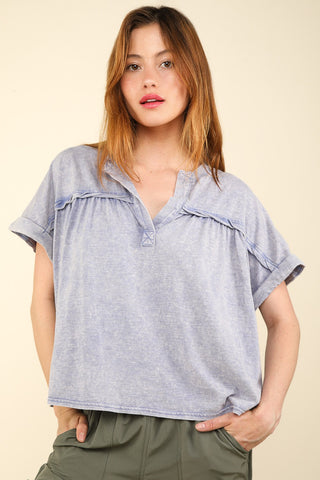 Shop Denim VERY J Nochted Short Sleeve Washed T-Shirt - High-Quality U.S. Made Women’s Fashion with Free & Fast Shipping