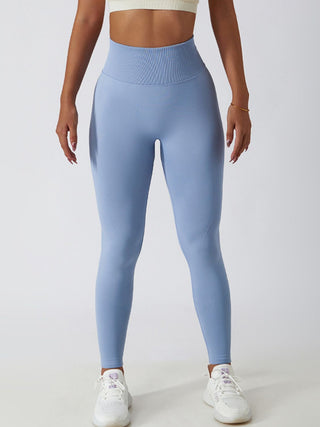 Shop Light Blue Wide Waistband High Waist Active Leggings - High-Quality U.S. Made Women’s Fashion with Free & Fast Shipping