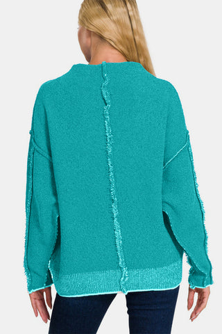 Shop Zenana Exposed Seam Mock Neck Long Sleeve Sweater - High-Quality U.S. Made Women’s Fashion with Free & Fast Shipping