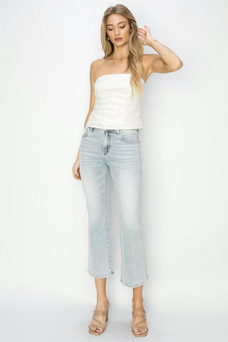 Shop RISEN Full Size Mid Rise Cropped Flare Jeans - High-Quality U.S. Made Women’s Fashion with Free & Fast Shipping