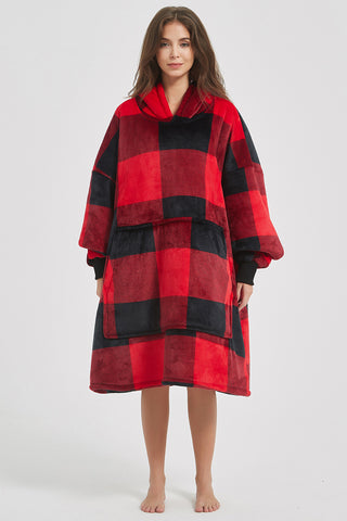 Shop Plaid Hooded Oversize Fuzzy Lounge Dress - High-Quality U.S. Made Women’s Fashion with Free Fast Shipping