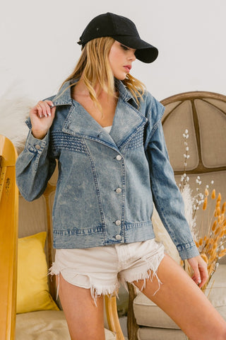 Shop BiBi Button Up Long Sleeve Denim Jacket - High-Quality U.S. Made Women’s Fashion with Free & Fast Shipping