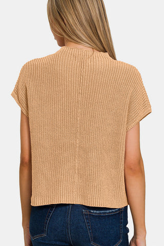 Shop Zenana Mock Neck Short Sleeve Cropped Sweater - High-Quality U.S. Made Women’s Fashion with Free & Fast Shipping