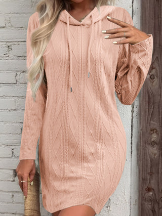 Shop Dusty Pink Drawstring Hooded Sweater Dress - High-Quality U.S. Made Women’s Fashion with Free & Fast Shipping