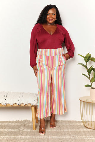 Shop Double Take Striped Smocked Waist Pants with Pockets - High-Quality U.S. Made Women’s Fashion with Free & Fast Shipping