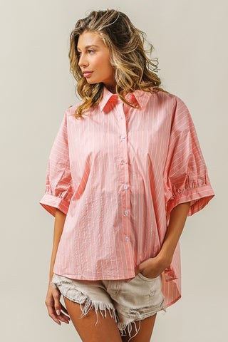 Shop BiBi Button Up Striped Dolman Sleeve Shirt - High-Quality U.S. Made Women’s Fashion with Free & Fast Shipping