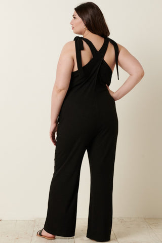 Shop Mittoshop Rib Knit V-Neck Cross Back Jumpsuit - High-Quality U.S. Made Women’s Fashion with Free & Fast Shipping