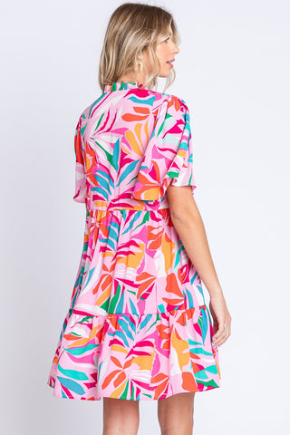 Shop GeeGee Printed Short Sleeve Ruffle Hem Dress - High-Quality U.S. Made Women’s Fashion with Free & Fast Shipping