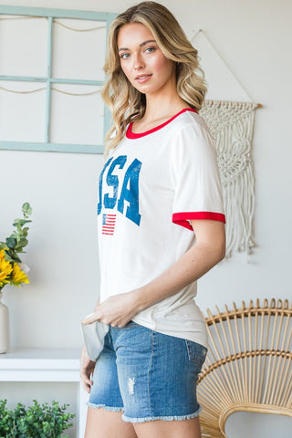 Shop Heimish Full Size USA Contrast Trim Short Sleeve T-Shirt - High-Quality U.S. Made Women’s Fashion with Free & Fast Shipping