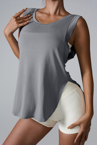 Shop Slit Round Neck Active Tank - High-Quality U.S. Made Women’s Fashion with Free & Fast Shipping