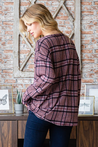 Shop Heimish Full Size Plaid V-Neck Long Sleeve Top - High-Quality U.S. Made Women’s Fashion with Free & Fast Shipping