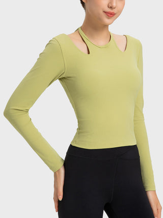 Shop Millennia Halter Neck Long Sleeve Sporty Top - High-Quality U.S. Made Women’s Fashion with Free & Fast Shipping