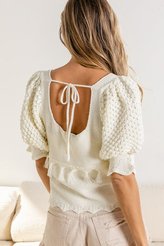 Shop BiBi Tassel Detail Textured Square Neck Sweater Now On Klozey Store - Trendy U.S. Premium Women Apparel & Accessories And Be Up-To-Fashion!