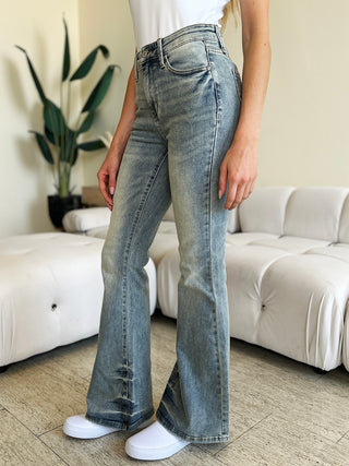 Shop Judy Blue Full Size Mid Rise Flare Jeans - High-Quality U.S. Made Women’s Fashion with Free & Fast Shipping