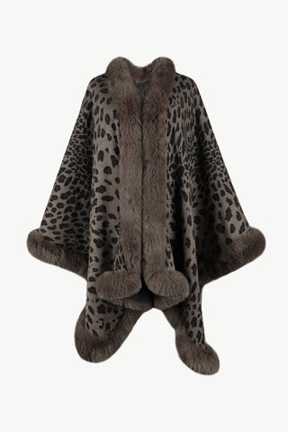 Shop Chocolate One Size Leopard Open Front Poncho - High-Quality U.S. Made Women’s Fashion with Free & Fast Shipping