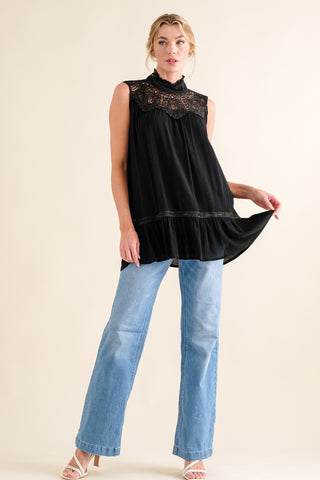 Shop And The Why Lace Detail Sleeveless Ruffled Top - High-Quality U.S. Made Women’s Fashion with Free & Fast Shipping