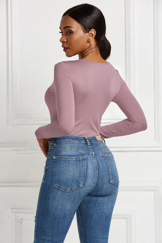 Shop Half Zip Scoop Neck Long Sleeve Bodysuit - High-Quality U.S. Made Women’s Fashion with Free & Fast Shipping