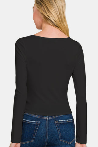 Shop Zenana Square Neck Fitted Long Sleeve T-Shirt - High-Quality U.S. Made Women’s Fashion with Free & Fast Shipping