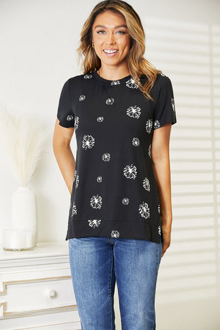 Shop Double Take Dandelion Print Round Neck T-Shirt - High-Quality U.S. Made Women’s Fashion with Free & Fast Shipping