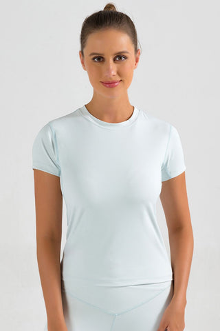 Shop Round Neck Short Sleeve Sports T-Shirt - High-Quality U.S. Made Women’s Fashion with Free & Fast Shipping