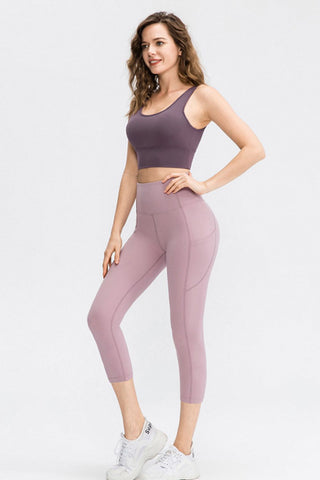 Shop Wide Waistband Cropped Active Leggings with Pockets - High-Quality U.S. Made Women’s Fashion with Free & Fast Shipping