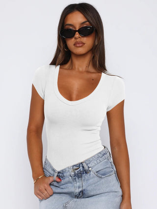 Shop Scoop Neck Cap Sleeve T-Shirt - High-Quality U.S. Made Women’s Fashion with Free & Fast Shipping