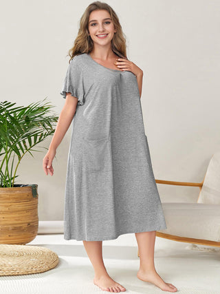 Shop Plus Size Round Neck Short Sleeve Lounge Dress - High-Quality U.S. Made Women’s Fashion with Free Fast Shipping