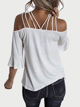 Shop Full Size Cold Shoulder Three-Quarter Sleeve Blouse - High-Quality U.S. Made Women’s Fashion with Free Fast Shipping