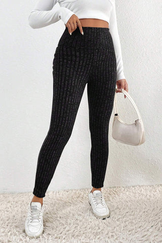 Shop Black Ribbed High Waist Leggings - High-Quality U.S. Made Women’s Fashion with Free & Fast Shipping