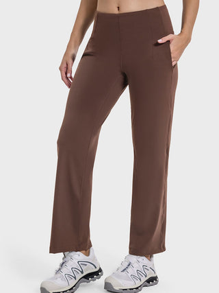 Shop Brown Pocketed High Waist Active Pants - High-Quality U.S. Made Women’s Fashion with Free & Fast Shipping