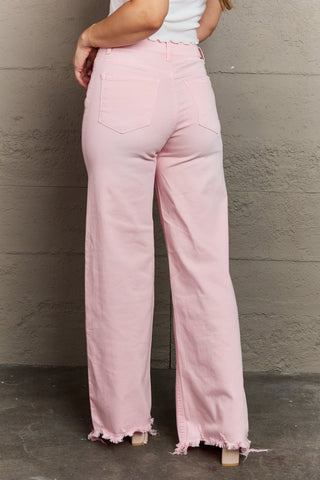 Shop RISEN Raelene Full Size High Waist Wide Leg Jeans in Light Pink - High-Quality U.S. Made Women’s Fashion with Free Fast Shipping