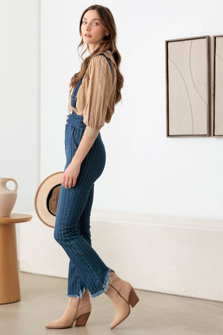 Shop Litz La Striped Stretched Suspender Denim Overalls - High-Quality U.S. Made Women’s Fashion with Free Fast Shipping