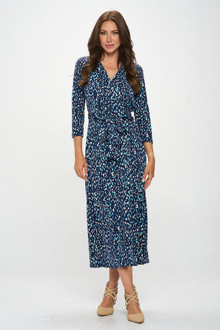 Shop RENEE C Printed Tie Front Surplice Midi Dress - High-Quality U.S. Made Women’s Fashion with Free & Fast Shipping