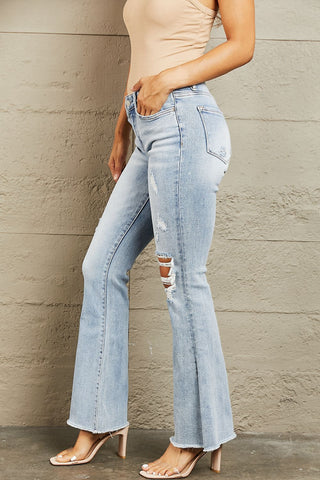 Shop BAYEAS Mid Rise Distressed Flare Jeans - High-Quality U.S. Made Women’s Fashion with Free & Fast Shipping