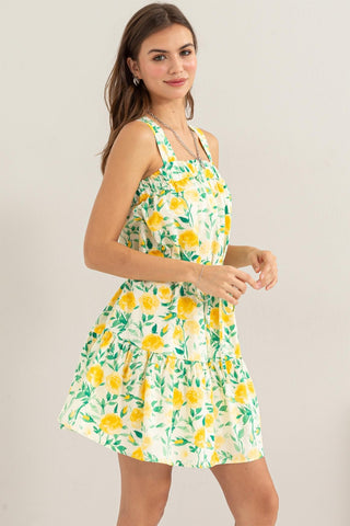 Shop Yellow HYFVE Floral Tie Shoulder Mini Dress - High-Quality U.S. Made Women’s Fashion with Free & Fast Shipping