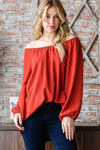 Shop Heimish Full Size Swiss Dot Off Shoulder Top - High-Quality U.S. Made Women’s Fashion with Free & Fast Shipping