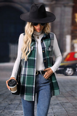 Shop Plaid Button Up Vest Coat - High-Quality U.S. Made Women’s Fashion with Free & Fast Shipping