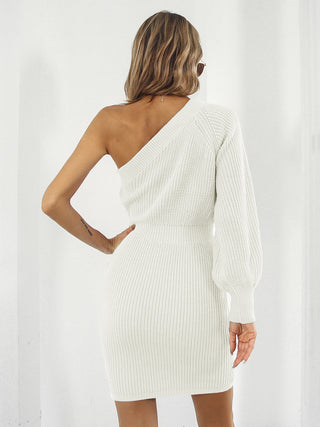 Shop One-Shoulder Mini Sweater Dress - High-Quality U.S. Made Women’s Fashion with Free & Fast Shipping